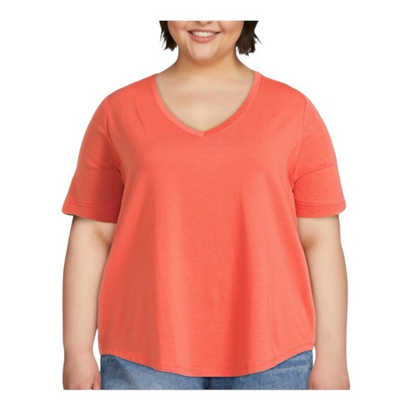 Terra & Sky Women's Plus Core V-Neck Short Sleeve Tee Size 1X (16W-18W) Orange - Picture 1 of 12